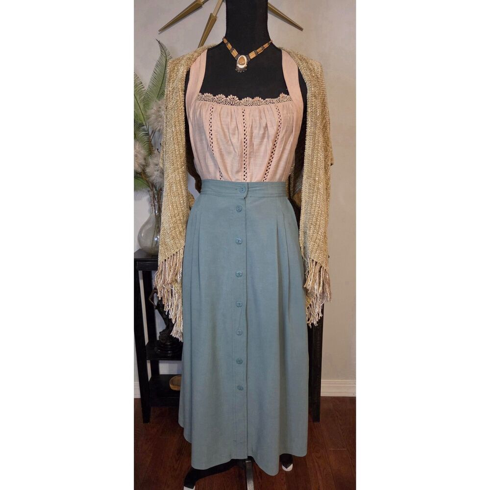 Vintage TanJay Sage Green Button-Front Skirt-Size 10
